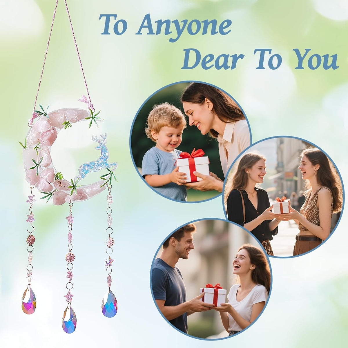 TUOKING Crystal Suncatchers for Window Green Deer Pink Dreamy Crystal Natural Stone Sun Catchers