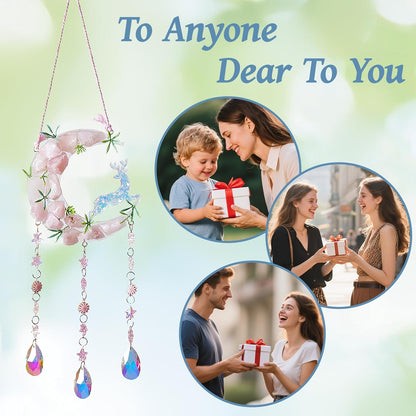TUOKING Crystal Suncatchers for Window Green Deer Pink Dreamy Crystal Natural Stone Sun Catchers