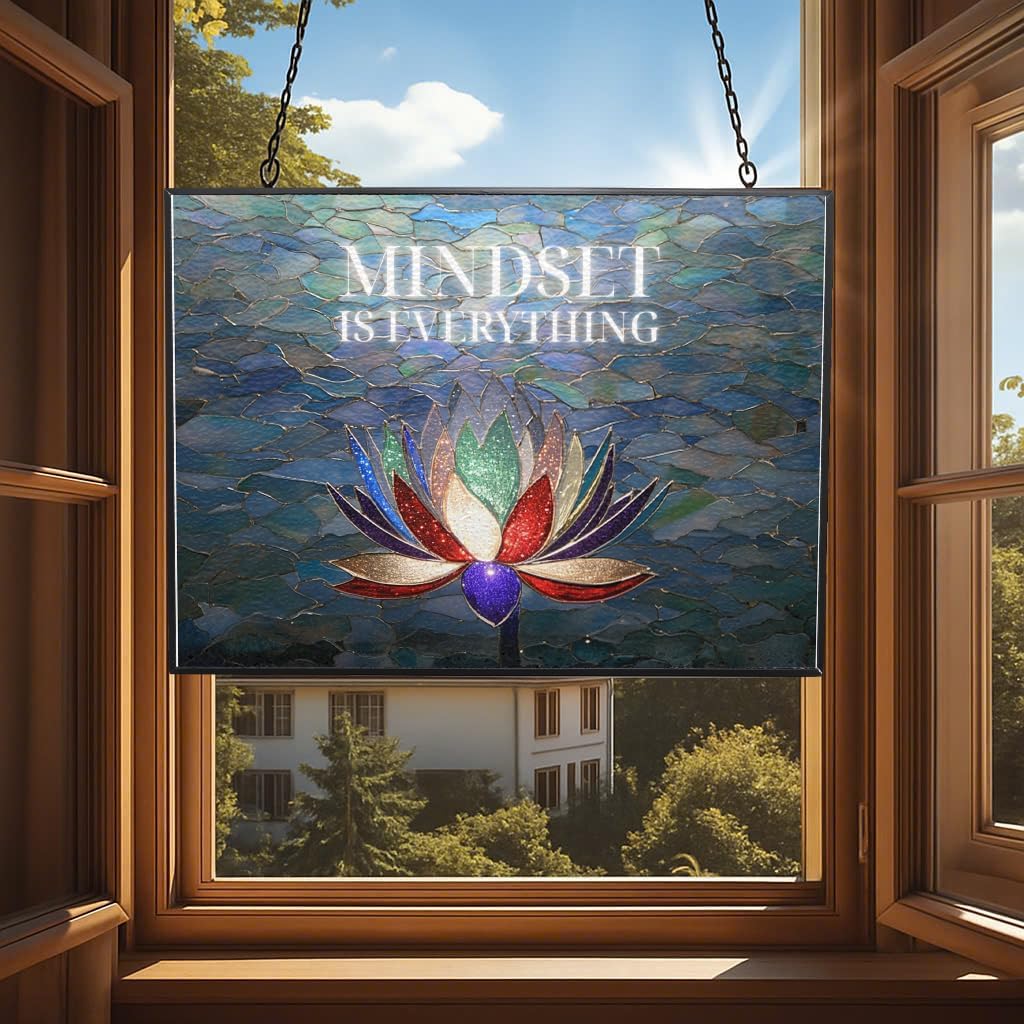 Customized Rectangle Lotus Motivational Wall Art Stained Glass Suncatcher Window Hanging, Gothic
