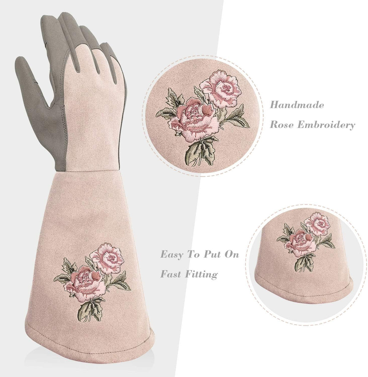 Rose Pruning Gloves Thorn Resistant, Embroidery Gardening Gloves with Extra Long Forearm Protection