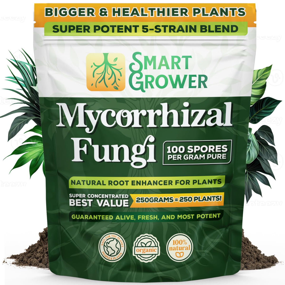 Mycorrhizal Fungi Organic Root Enhancer for Plants, Super Potent 100 Spores Per Gram, 5-Strain