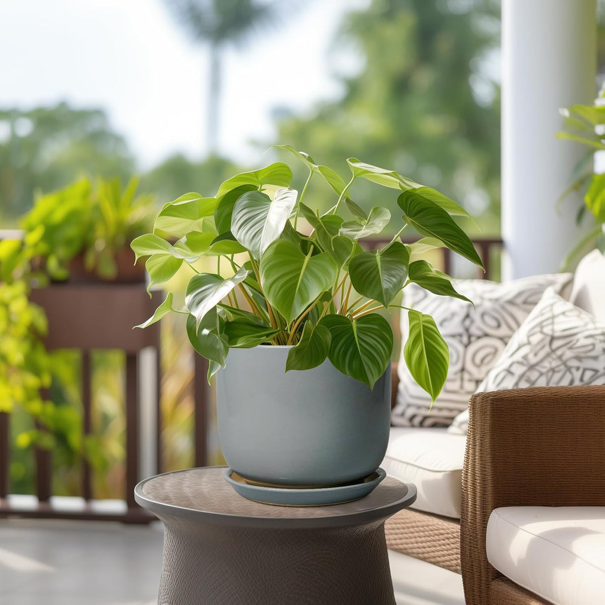 Ceramic Planter for Indoor Outdoor Plants - Cylinder Decorative 8 Inch Plant Pot with Drainage Hole