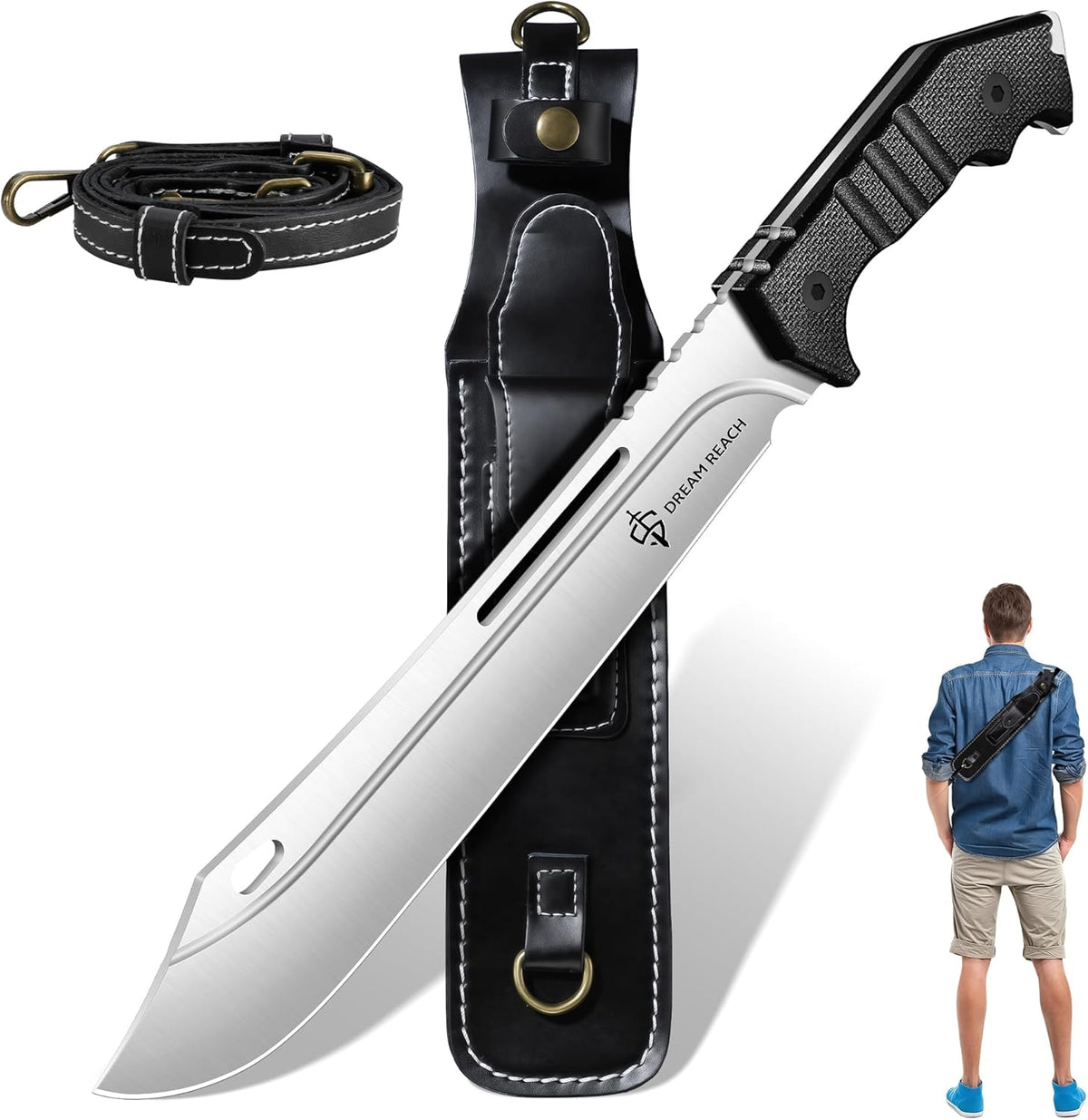 Dream Reach Heavy Duty Machete - Portable Full Tang Outdoor Knife with Sheath Strap for Camping