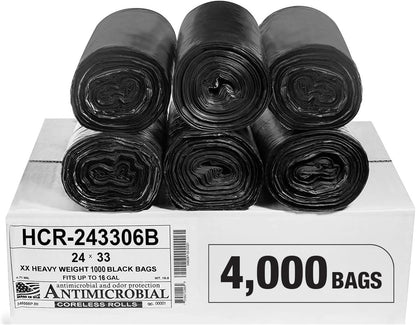 Aluf Plastics High Density Trash Bags, 16 Gallon, 4000 Count, 6 Micron (eq), 24" x 33", Black, for