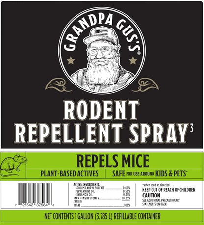Grandpa Gus's Rodent Repellent Spray with Sprayer, Natural Peppermint & Cinnamon Oils Repel Mice