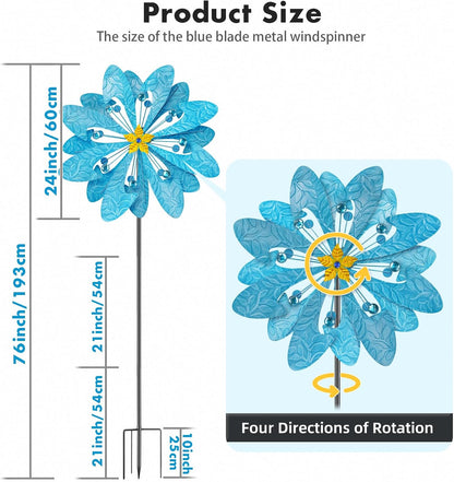 Solar Wind Spinner Retro Spinner, Waterproof Outdoor Metal Wind Sculpture for Patio, Lawn & Garden