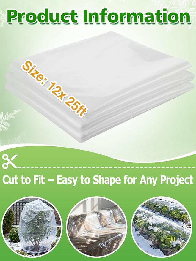 Alphatool Greenhouse Cover Plastic Sheeting - 12 x 25 ft Plant Covers Freeze Protection, Frost