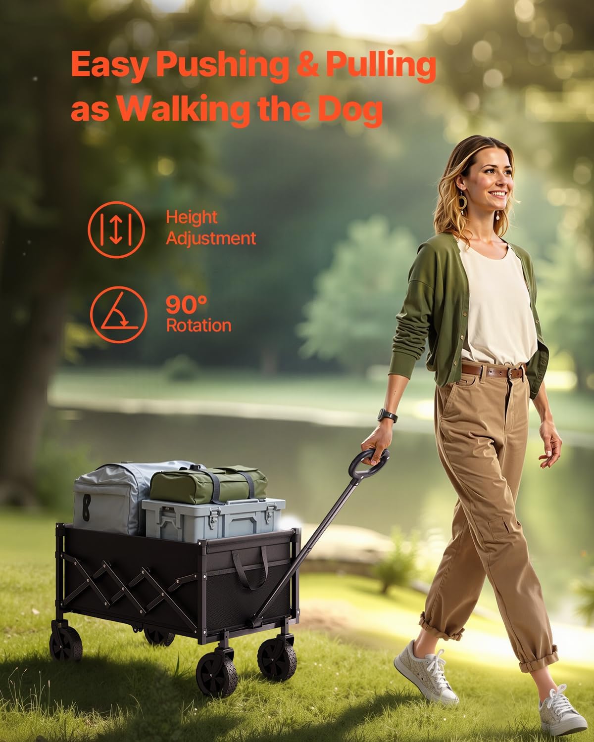 VEVOR Collapsible Folding Wagon with Wheels, Wagons Carts Foldable with 225lbs Capacity