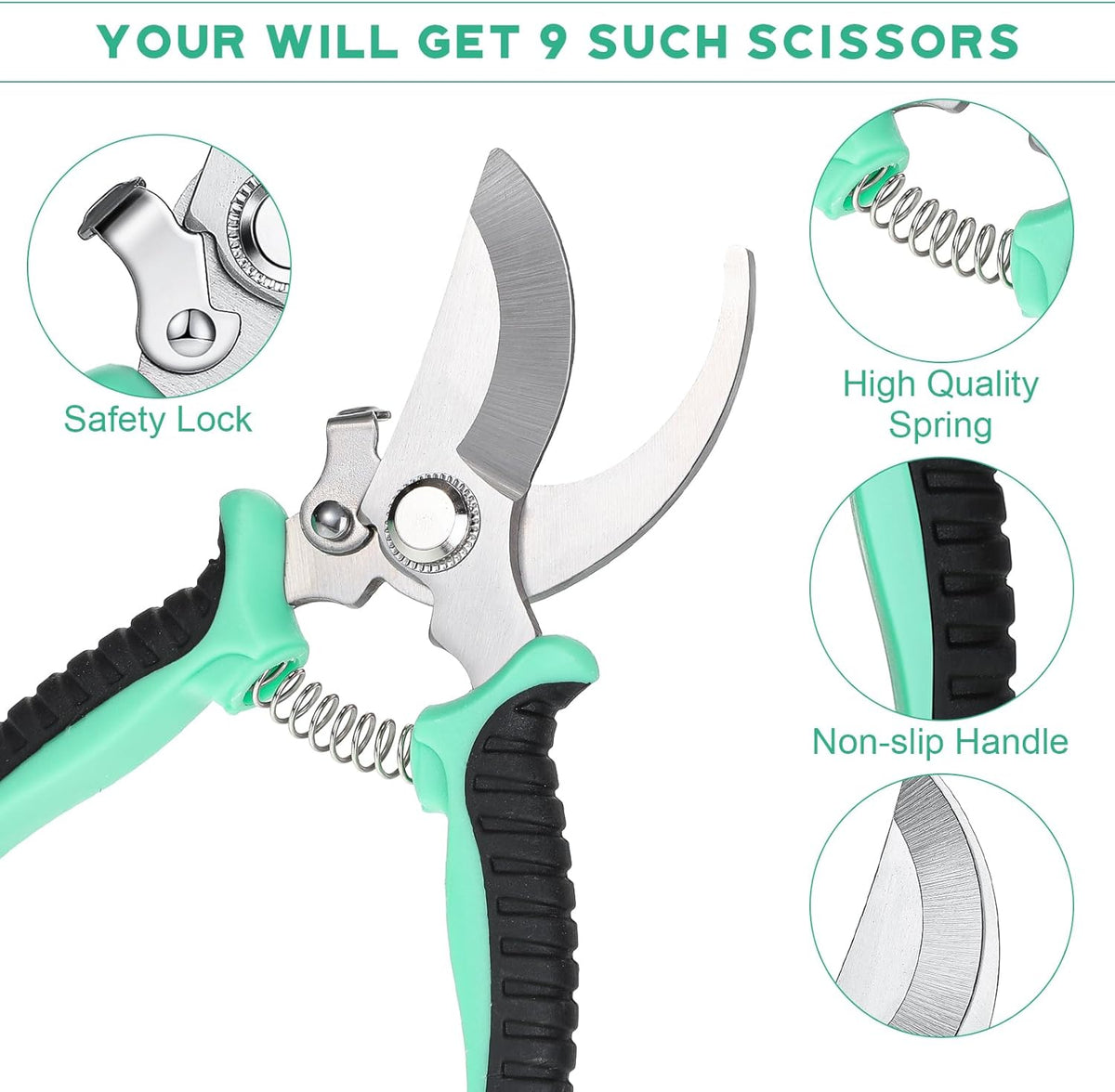 Lothee 9 Pcs Garden Shears Pruning Garden Clippers Bulk Bypass Pruner Heavy Duty for Gardening