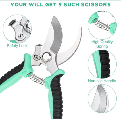 Lothee 9 Pcs Garden Shears Pruning Garden Clippers Bulk Bypass Pruner Heavy Duty for Gardening