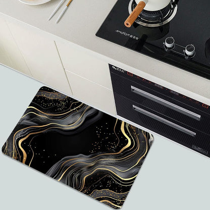 Bath Mat-Bathroom Rug，Black and Gold Abstract Marble-Absorbent Non Slip Quick Dry Stain Resistant