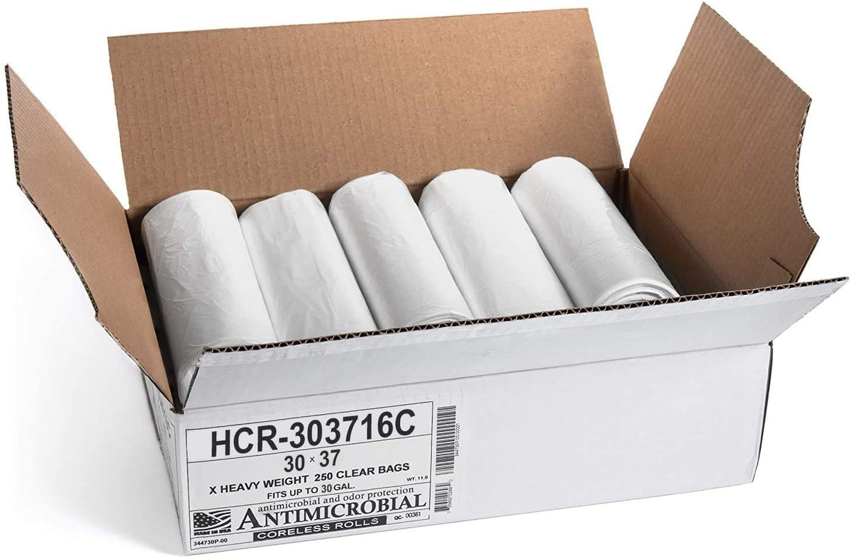 Aluf Plastics High Density Trash Bags, 30 Gallon, 500 Count, 16 Micron (eq), 30" x 37", Clear, for