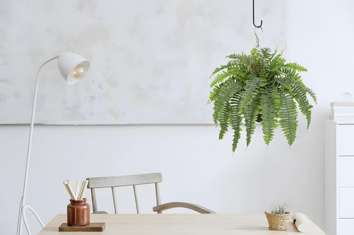 Artificial Fern Hanging Basket Plant 25" Boston Ferns 31 Leaves Greenery Plants with Rattan Pot for