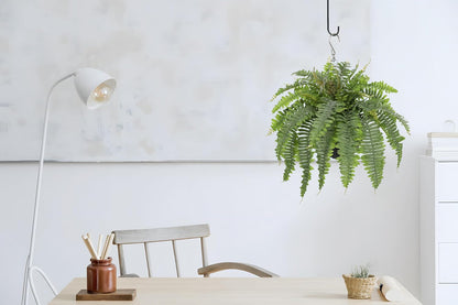 Artificial Fern Hanging Basket Plant 25" Boston Ferns 31 Leaves Greenery Plants with Rattan Pot for