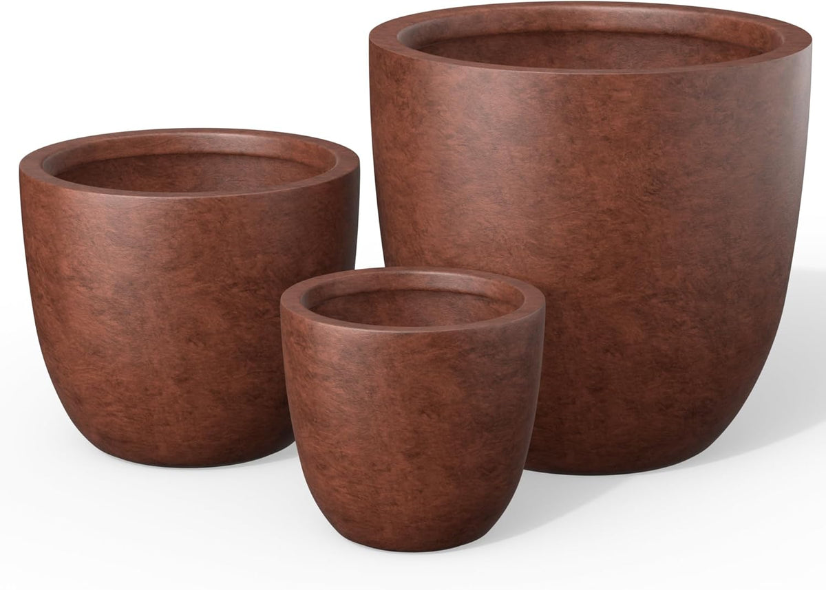 Kante 18",14",10" Dia Concrete Round Planters (Set of 3), Outdoor Indoor Large Planter Pots with
