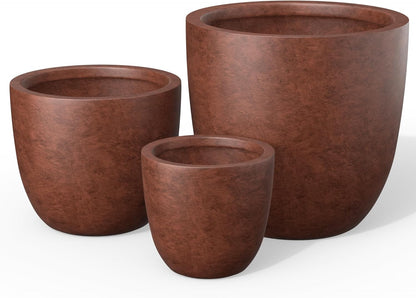 Kante 18",14",10" Dia Concrete Round Planters (Set of 3), Outdoor Indoor Large Planter Pots with