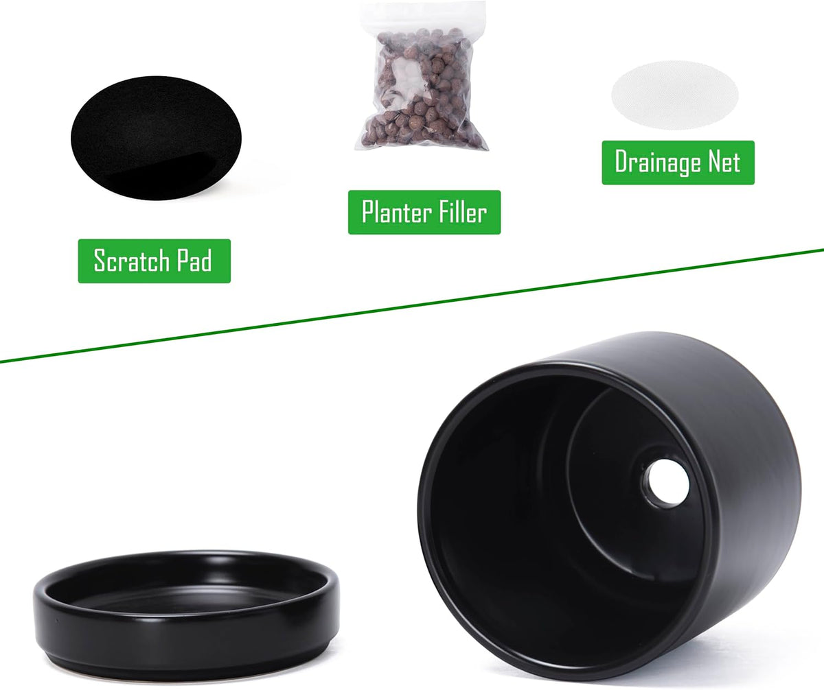D'vine Dev 4.7 Inch Ceramic Planter Pot with Drainage Hole and Saucer, Indoor Cylinder Round