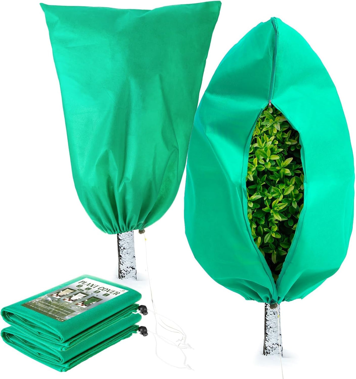 Homimp Plant Covers Freeze Protection, 2 Pack Frost Covers with Zipper Drawstring (71" x 47.3")