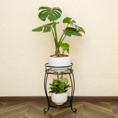 FaithLand 2 Pack Plant Stands, Heavy Duty Metal Planter Holder Indoor Outdoor, 2 Tier Round Potted