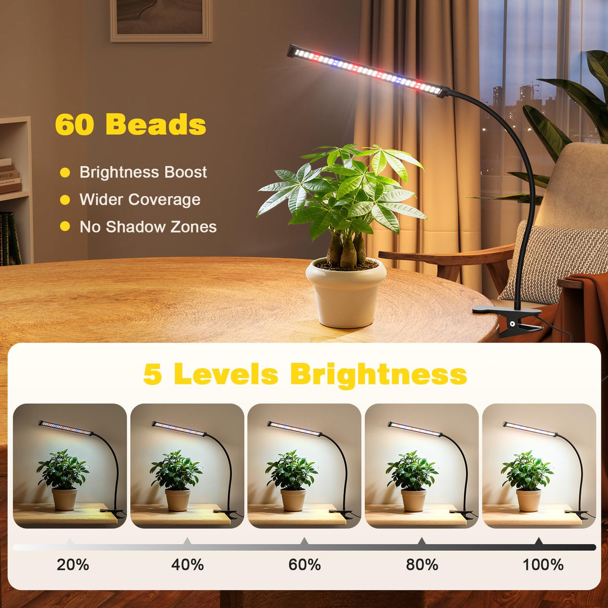 Sonamindary LED Grow Lights for Indoor Plants, Clip-On Clamp, Single Head