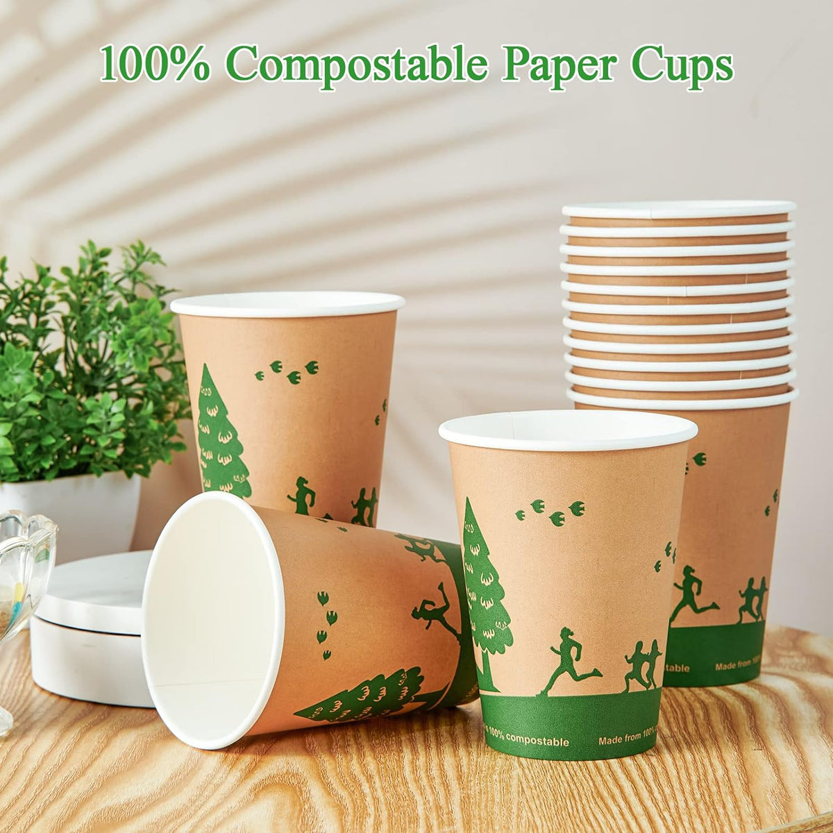ECOLipak 240 Count 12 oz Compostable Paper Cups, Biodegradable Disposable Paper Coffee Cups with