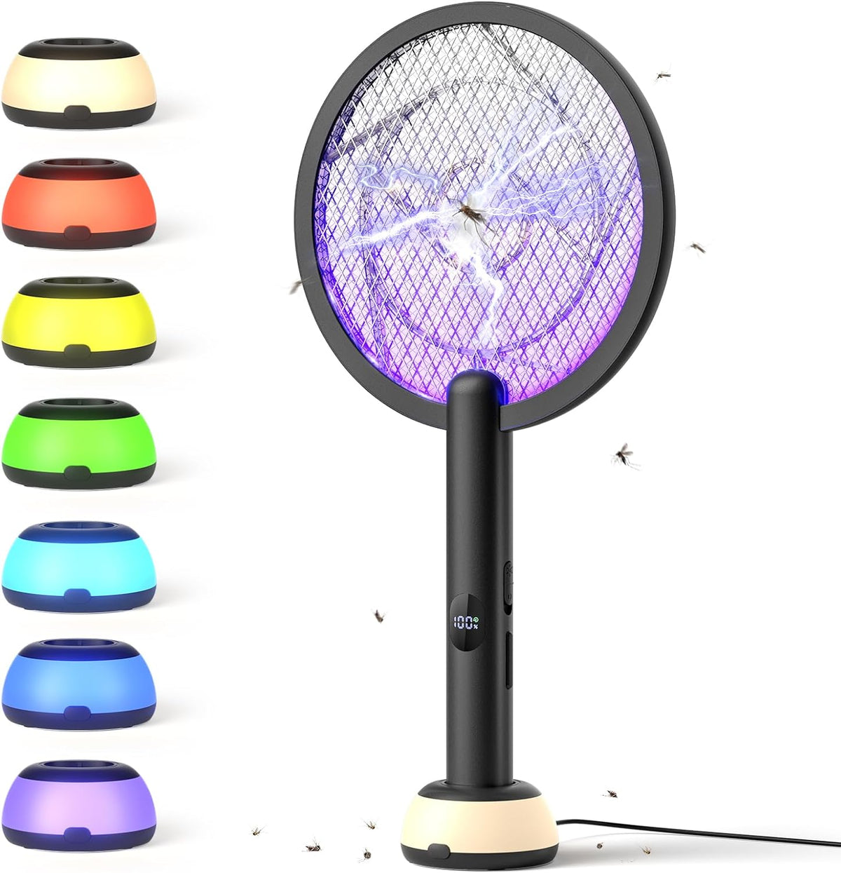 YISSVIC Electric Fly Swatter Bug Zapper Racket 4000V LED Screen Dual Modes Fly Zapper Rechargeable