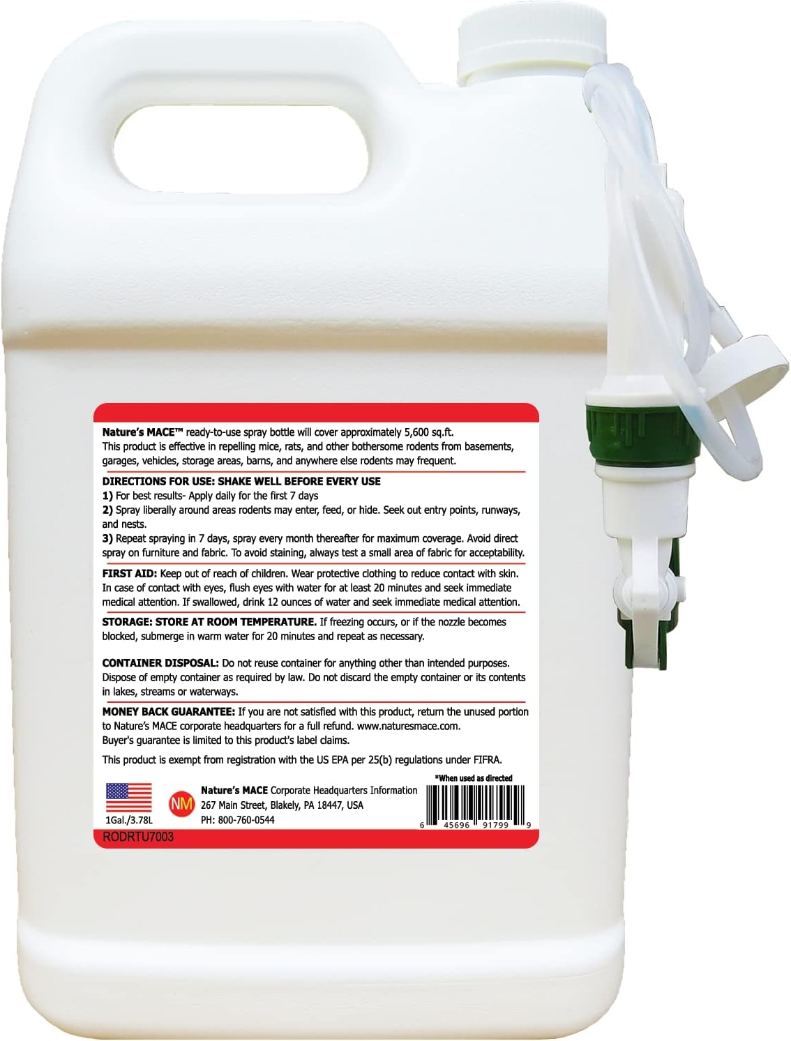 Nature's MACE 1 Gal Rodent Repellent Spray, Mouse & Rat Control for Car Engines, Repel Mice, Indoor