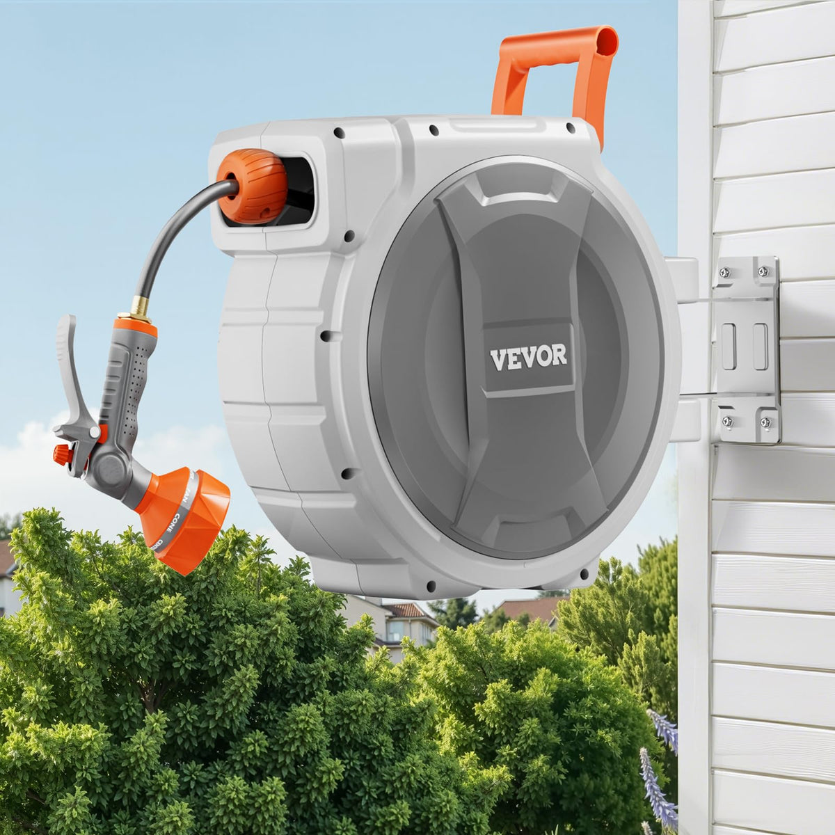 VEVOR Retractable Garden Hose Reel, 5/8 Inch x 100 ft Wall Mounted Hose Reel, Heavy Duty Garden