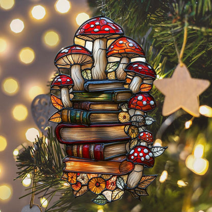 Forest Mushroom Books Acrylic Suncatcher Stained Glass Effect Window Car Hanging Christmas Ornament