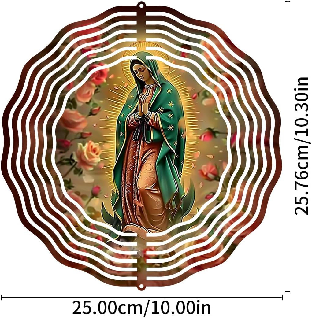 Virgin Mary Prayer Wind Spinner, Metal Wind Spinners Outdoor Indoor, Virgin Mary Hanging Garden