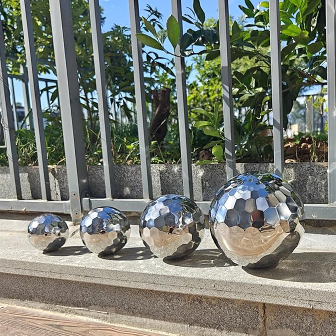 304 Stainless Steel Gazing Ball Sculptures Diamond Decoration Mirror Hollow Metal Ball Ornament