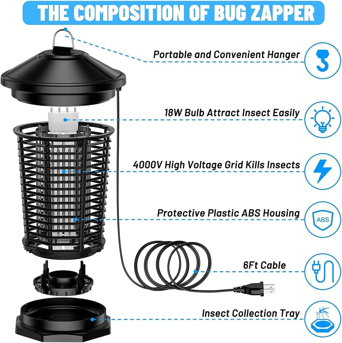 Bug Zapper Outdoor Indoor, Zechuan Electric Mosquito Zapper, Electronic Mosquito Killer Lantern