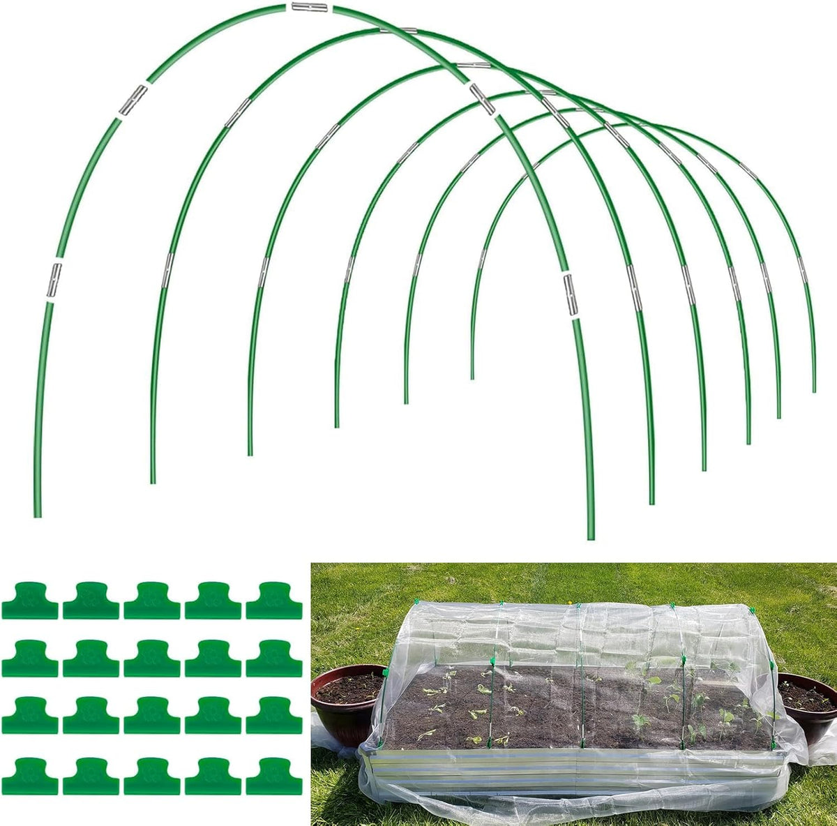 Garden Hoops for Raised Beds, 36pcs Greenhouse Hoops Grow Tunnel, 8ft Rust-Proof Fiberglass Frame