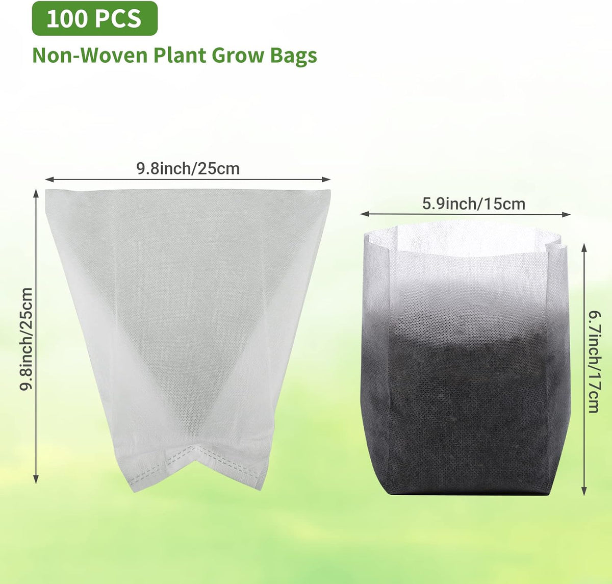 GREANER 100pcs Biodegradable Nursery Bags, 9 x 9inch Seed Planting Bags, Planting Seed Starting