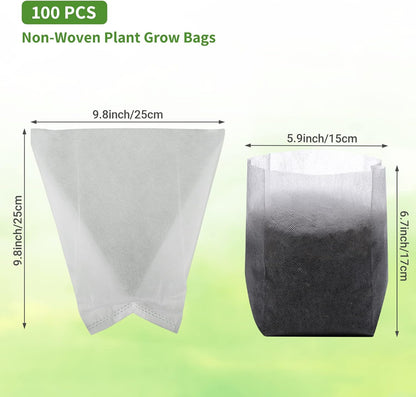 GREANER 100pcs Biodegradable Nursery Bags, 9 x 9inch Seed Planting Bags, Planting Seed Starting