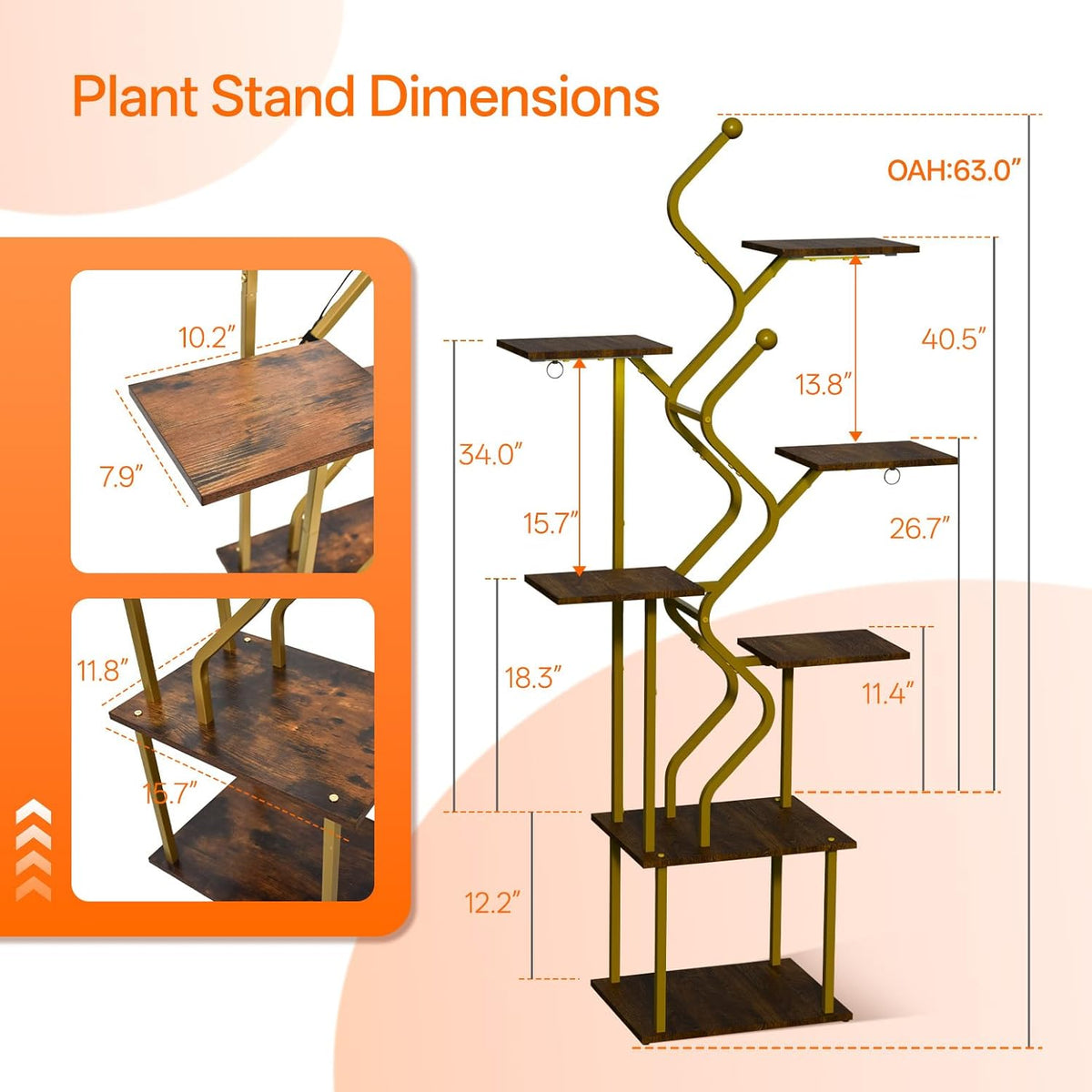Bstrip 63 Inch Plant Stand with Grow Light, 7-Tier Indoor Plant Shelf with Hanging Hooks, Decor