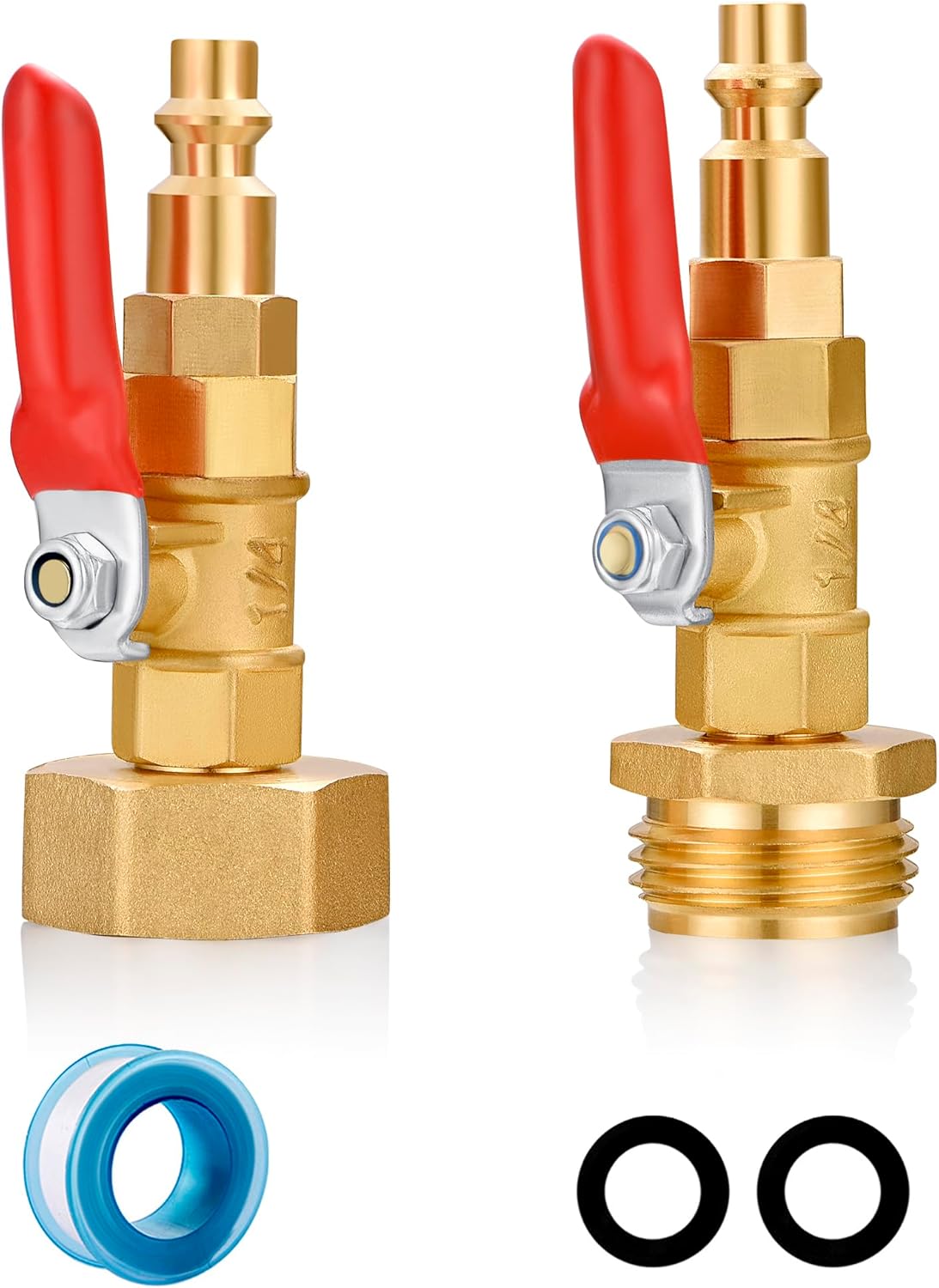 RV Winterize/Winterization Blowout Adapter - Brass with Ball Valve, 1/4" Male Quick Connect to 3/4"