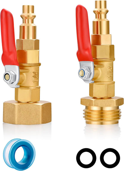 RV Winterize/Winterization Blowout Adapter - Brass with Ball Valve, 1/4" Male Quick Connect to 3/4"