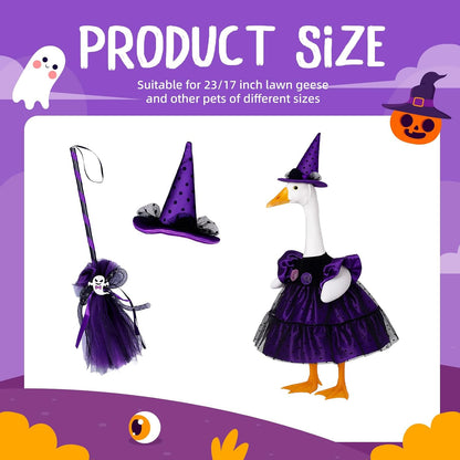 Halloween Goose Outfit Porch Witch Goose Clothes for 23'' Cement Plastic Geese Costume for Yard