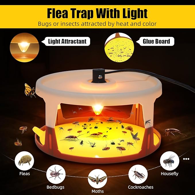 4 Pack Flea Traps for Inside Your Home, Flea Light Trap for Indoor Flying Insect Control Trapper
