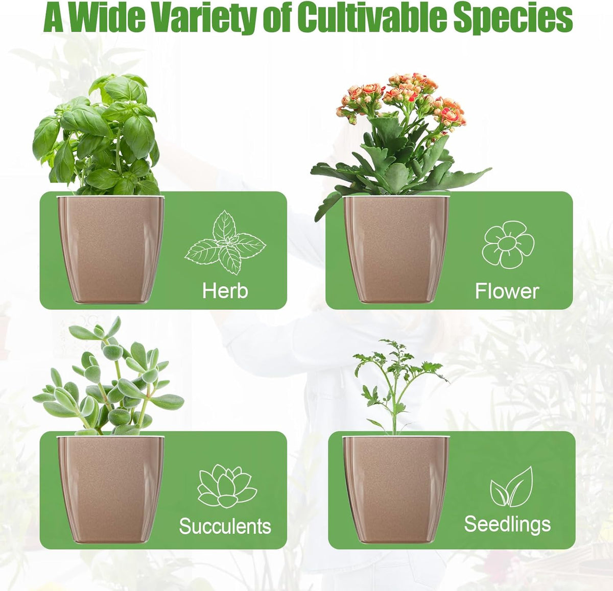8 Pack Self Watering Pots 4-inch Decorative Flower Planters for Indoor Plants Modern Square