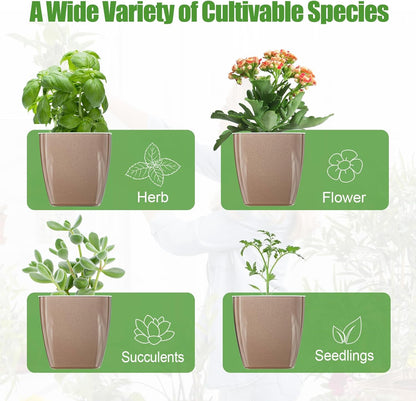 8 Pack Self Watering Pots 4-inch Decorative Flower Planters for Indoor Plants Modern Square