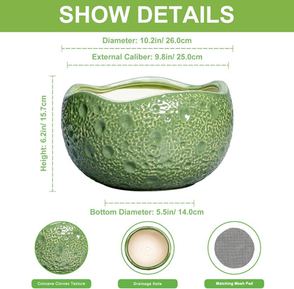 Ceramic Pots for Plants - 10 Inch Plant Pot for Indoor Outdoor, Round Bonsai Pots with Drainage