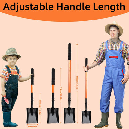 Small Square Shovel 43.3Inches Heavy Duty Garden Tools with Metal Handle, Small Transfer Spade for
