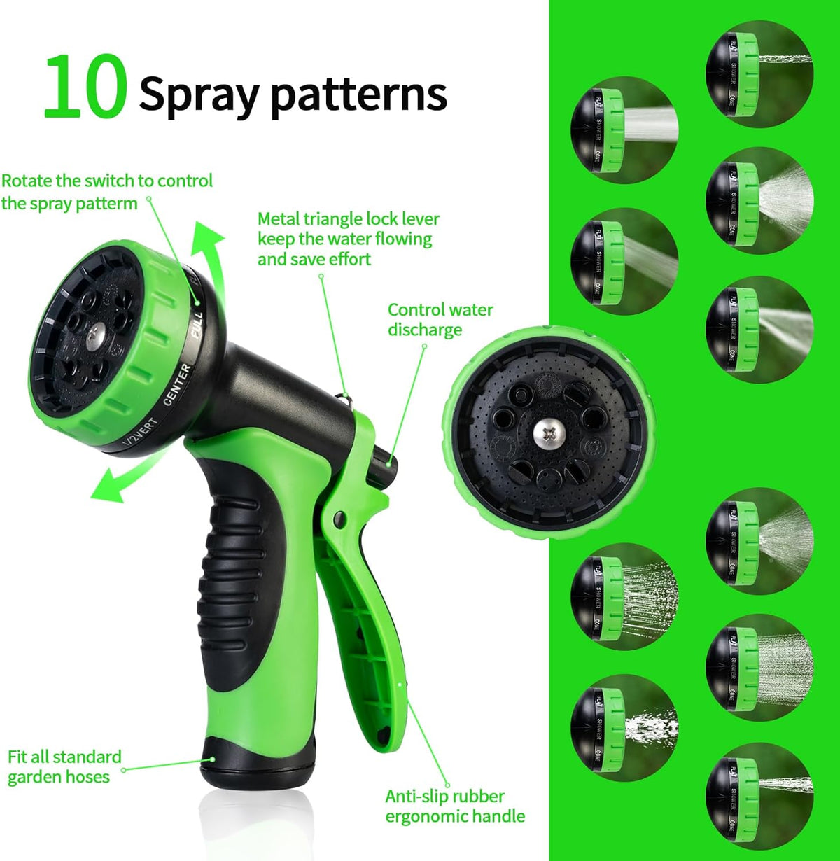 Garden Hose 25 FT,Non-Expanding,10 Functional Nozzles,Garden Hose Anti-Kink,Heavy Duty Flexible