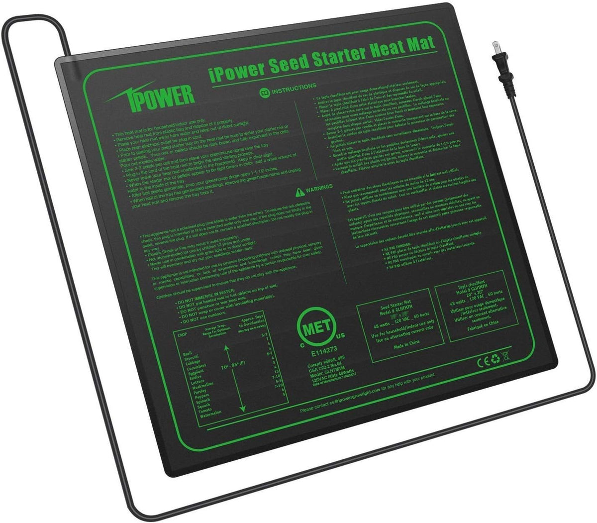 iPower GLHTMTM-A 20" x 20" Waterproof Durable Seedling Heat Mat Warm Hydroponic Plant for Indoor