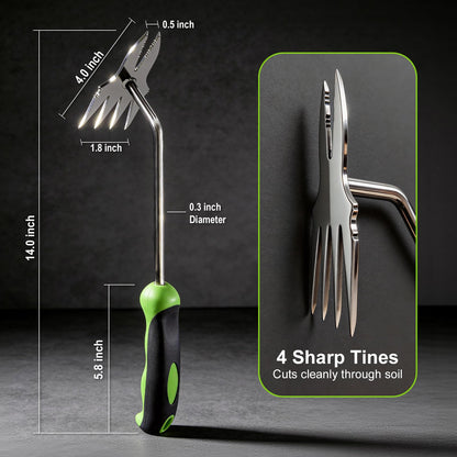 Garden Tools, 2-in-1 Hand Weeder Puller, Heavy Duty Stainless Steel Gardening Hand Tool for Deep