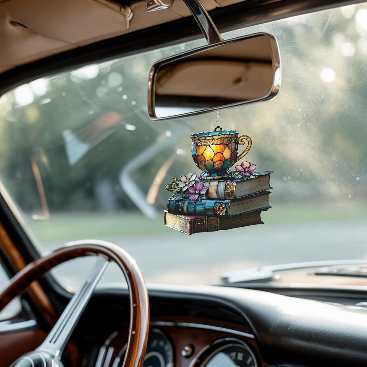 Bookish Teacup Acrylic Suncatcher Stained Glass Effect Window Car Hanging Christmas Ornament Indoor