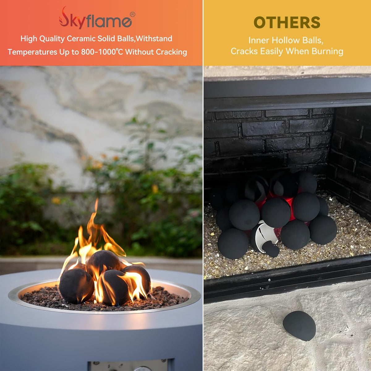 Skyflame Ceramic Balls, Set of 15 Round Fire Stones Set for Indoor and Outdoor Fire Pits or