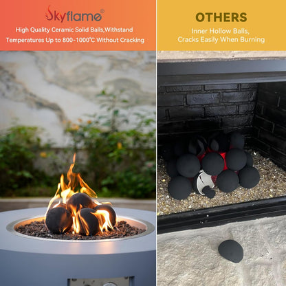 Skyflame Ceramic Balls, Set of 15 Round Fire Stones Set for Indoor and Outdoor Fire Pits or